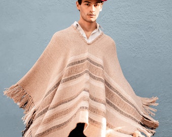 Lama Wolle gestrickter Poncho, Unisex argentinischer Poncho, handgestrickter Poncho