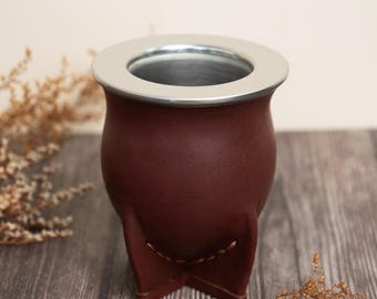 Mate Camionero Inox, Leather Mate Cup , Argentinian Mate, Yerba