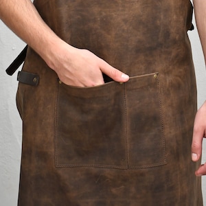 Leather Crossback Apron Handmade Adjustable Vegetable-Tanned Leather Cross Back Apron image 4