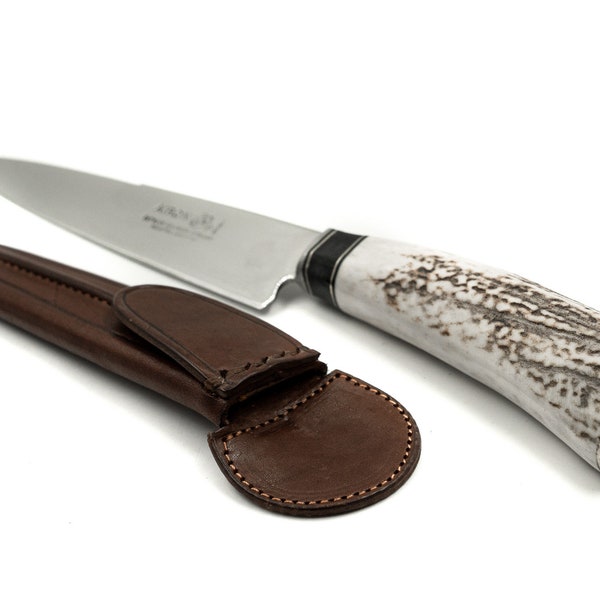 Gaucho BBQ Knife deer horn Nickel silver Handle, Bbq Knife, Leather knife sheath