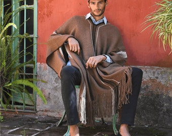 Llama Wool Knitted Poncho, Unisex Argentinian Poncho, Handknitted Poncho
