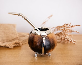 Mate gourd cup with horseshoe, Yerba mate gourd, Mate, Bombilla