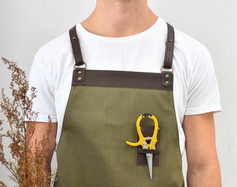 Leather Gardening Apron Crossback Garden Florist Gardener Apron image 3