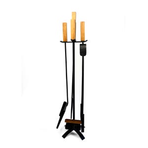 Fireplace BBQ Tools Set Fire Poker Tongs Brush Shovel And Stand | Blacksmith Made