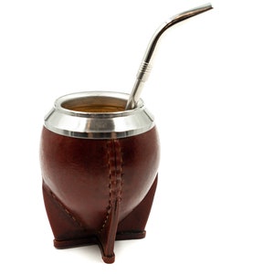 Mate Gourd , Leather Mate Cup , Argentinian Mate , Torpedo , Calebasse Mate , Yerba Mate Gourd Leather image 4