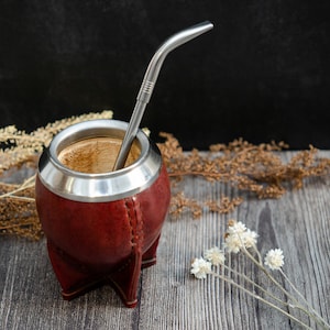 Mate Gourd , Leather Mate Cup , Argentinian Mate , Torpedo , Calebasse Mate , Yerba Mate Gourd Leather image 3