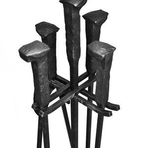 Fireplace Pit Tools Set Fire Poker Tongs Brush Shovel And Stand Blacksmith Made image 3