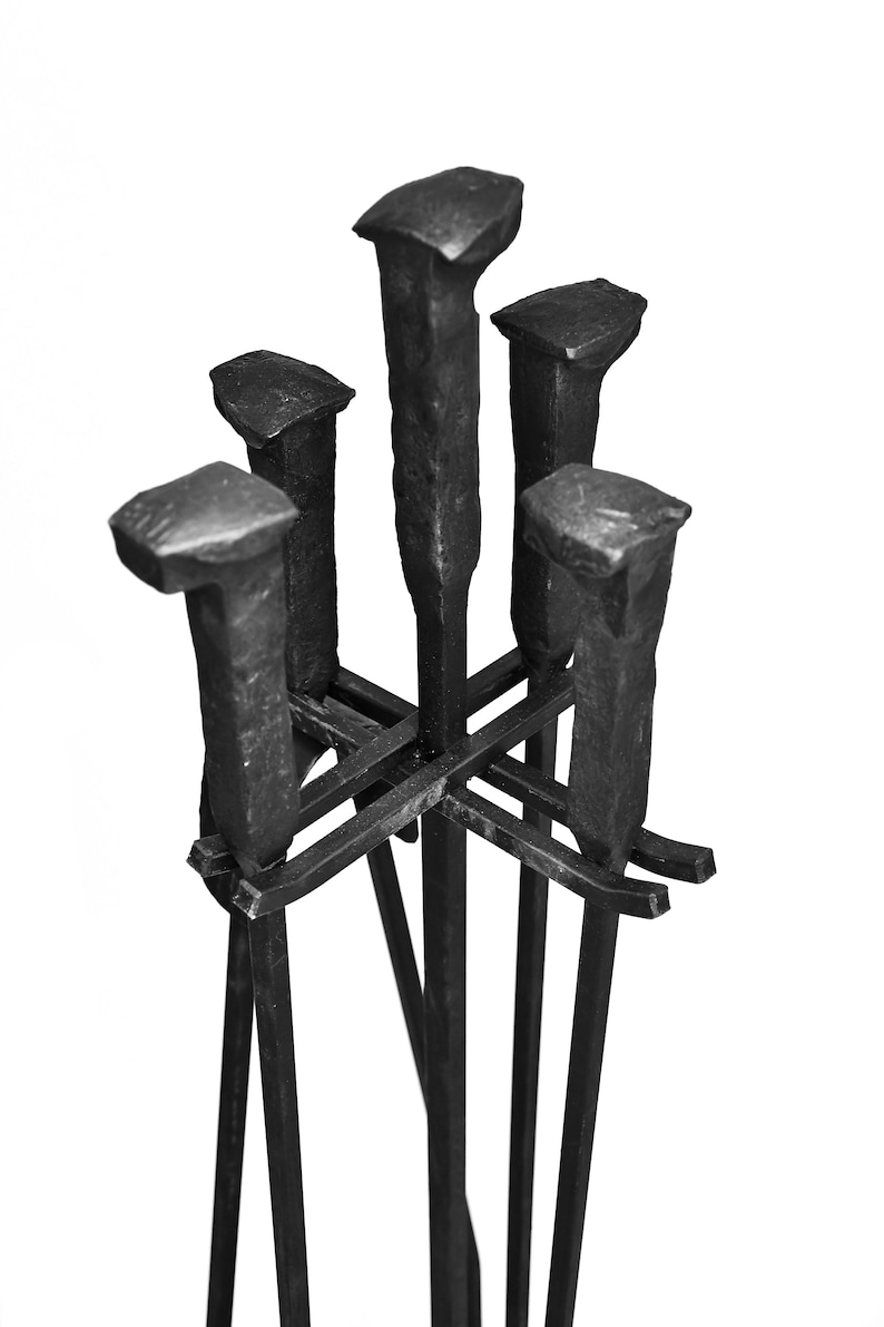 Fireplace Pit Tools Set Fire Poker Tongs Brush Shovel And Stand Blacksmith Made image 3