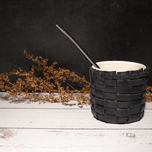 Ceramic Mate, Leather Mate Cup, Ceramic Mate with artesanal woven leather.