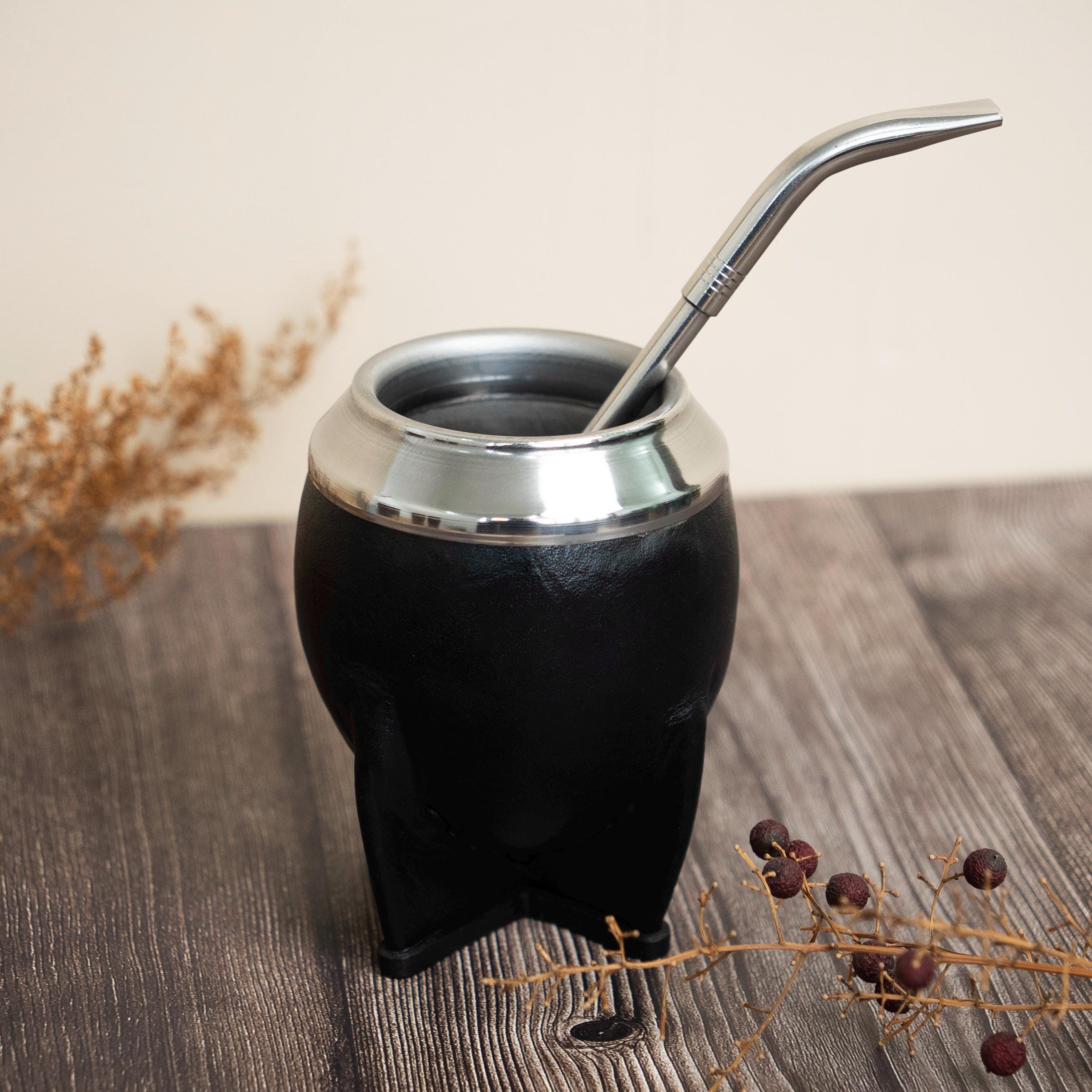 Mate Torpedo Inox, Leather Mate Cup , Argentinian Mate, Yerba Mate