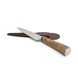 Gaucho BBQ Knife Exotic Wood and Nickel silver Handle, Bbq Knife, Leather knife sheath