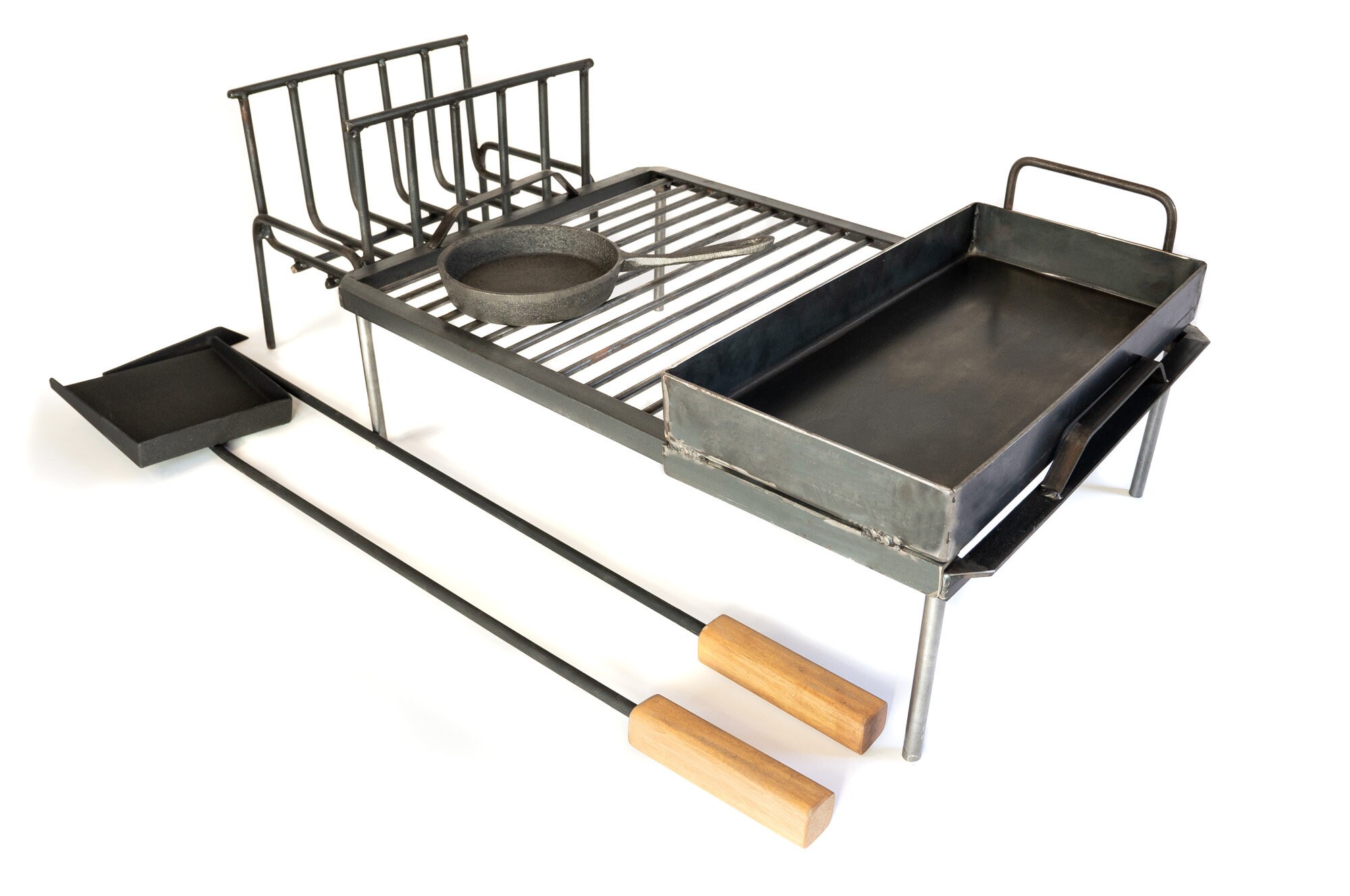 Only Fire – Kit Professionale Per BBQ E Griglia Da 5 Pezzi: Spatole In Acciaio, Raschietto E Pressa In Ghisa Con Manico In Legno, Accessori Da Campeggio - 4