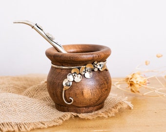 Wooden Mate Gourd Cup, Yerba mate gourd, Mate, Bombilla