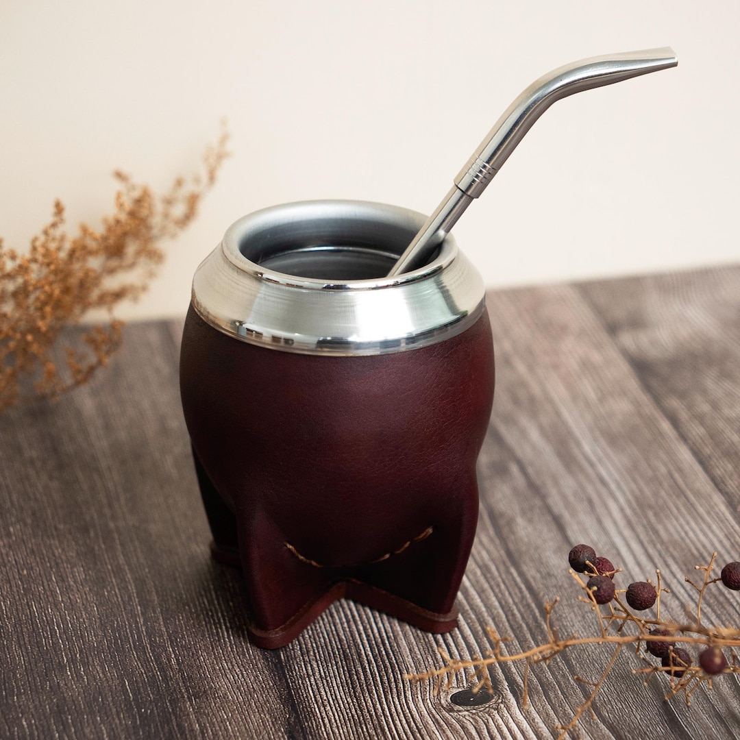 Mate Torpedo Inox, Leather Mate Cup , Argentinian Mate, Yerba Mate