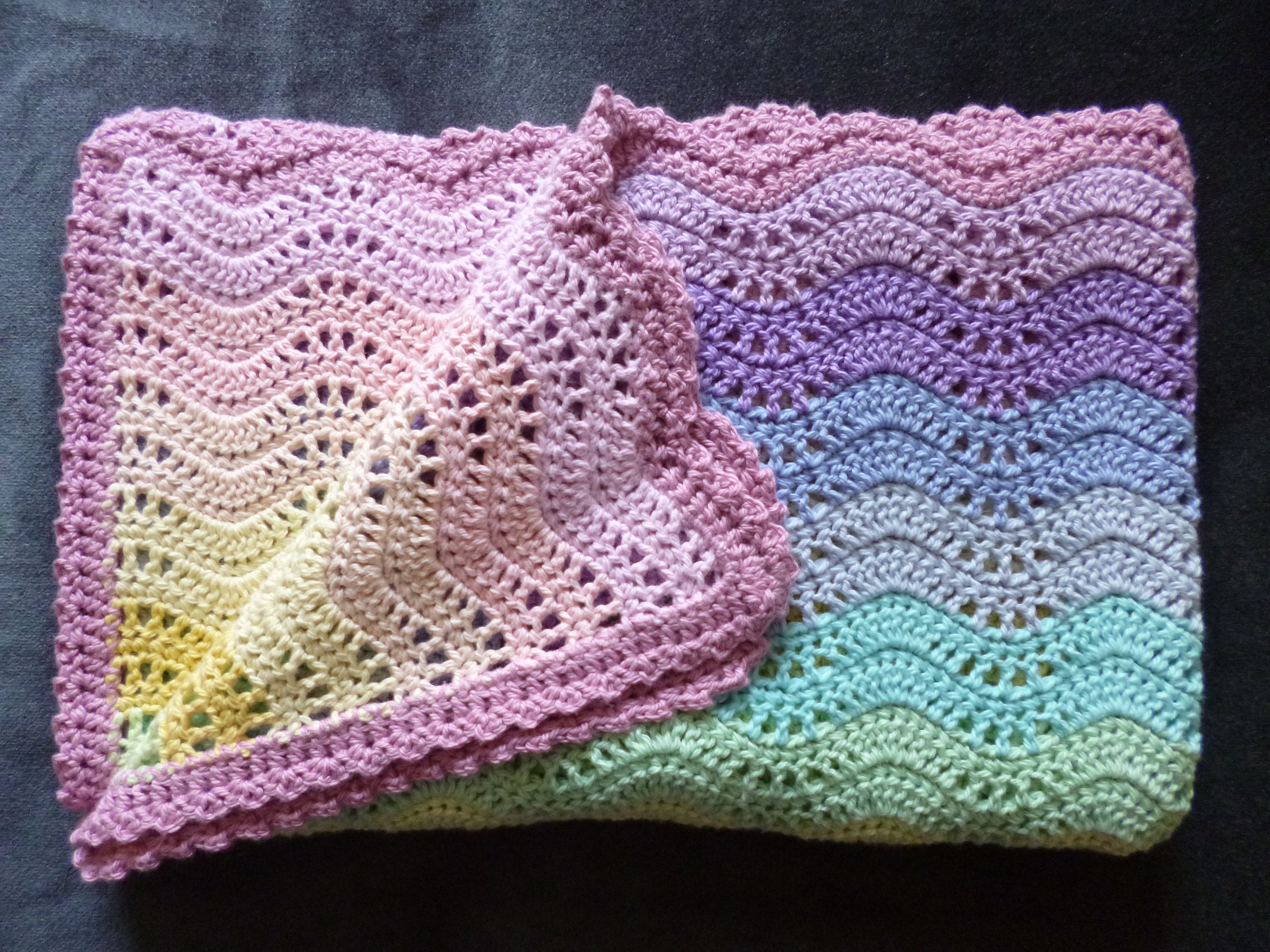 Hand Crocheted Pastel Rainbow Waves Baby Blanket in Soft 100 Cotton MADE TO ORDER Multi Coloured Soft Waves With Picot Shell Border Etsy Canada