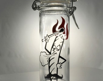 Stache / Stash Jar "Burn One"  (5" Tall)