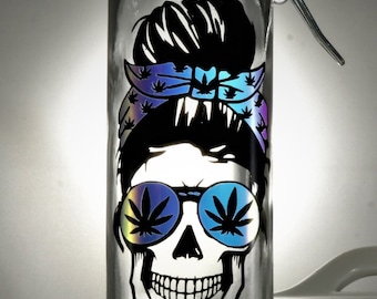 Stache / Stash Jar "Stoner Skeleton Babe - reflective" (5" inch)