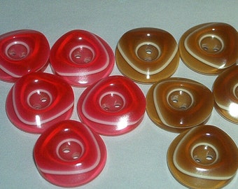 Lot de 5 boutons berlingots rose ou marron ocre originaux 18 mm