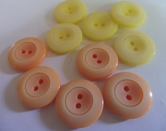 Lot de 6 boutons jaune clair ou orange clair 14 mm