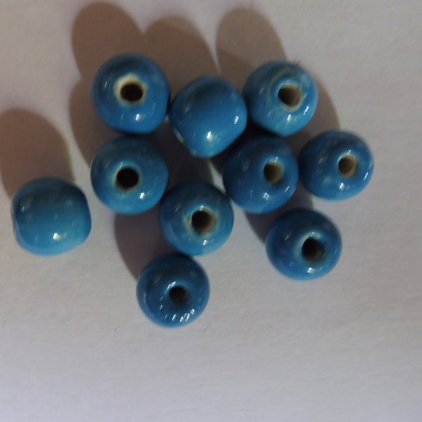 Lot de 5 perles rondes bleues en céramique grecque 12 mm