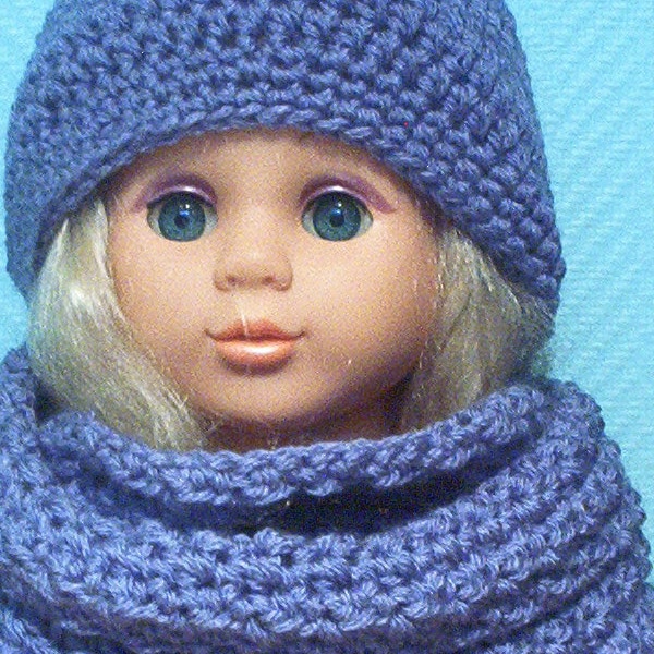 Ensemble snood tour de cou et bonnet fait main en laine bleu lavande