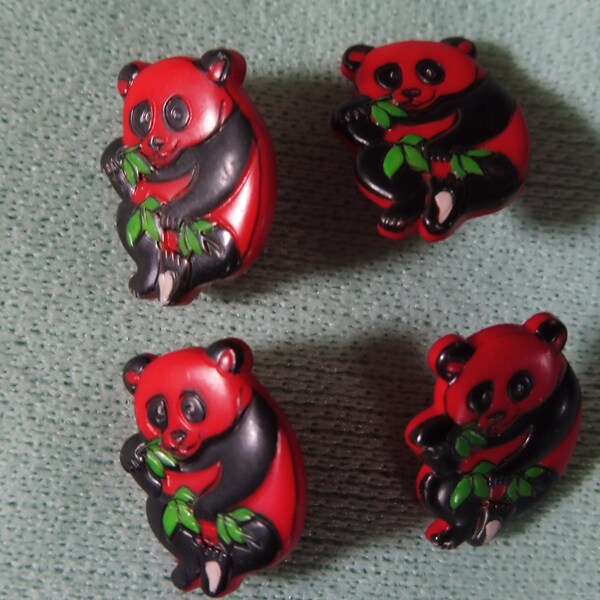Lot de 4 boutons fantaisie enfant pandas rouges et noirs