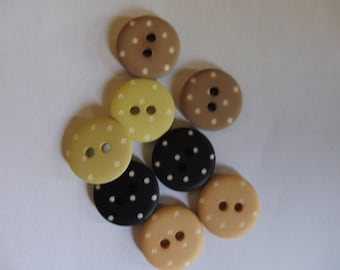 Lot de 5 jolis petits boutons à pois blancs taupe vert anis noir ou beige 14 mm