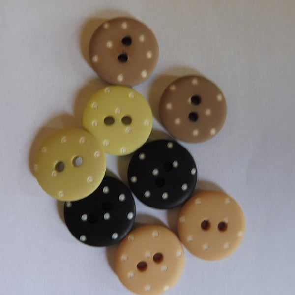 Lot de 5 jolis petits boutons à pois blancs taupe vert anis noir ou beige 14 mm