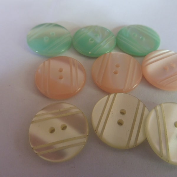 Lot de 5 boutons brillants rose saumon jaune clair ou vert clair 18 mm