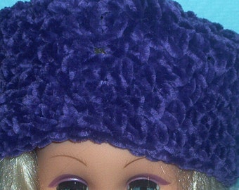 Bonnet béret fait main en laine velours violet