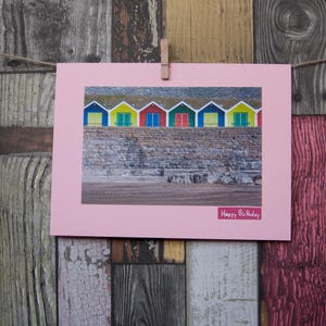 Verjaardagskaart, strandhutten, Barry Island, strand, man, vrouw, vriend, gepersonaliseerd, blanco, groet,