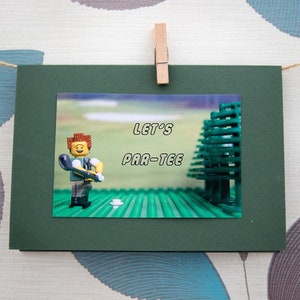 Carte d'anniversaire, mari, femme, ami, personnalisée, vierge, salutation, carte, golf, golfeur, lego, figurine, tee, coup de départ