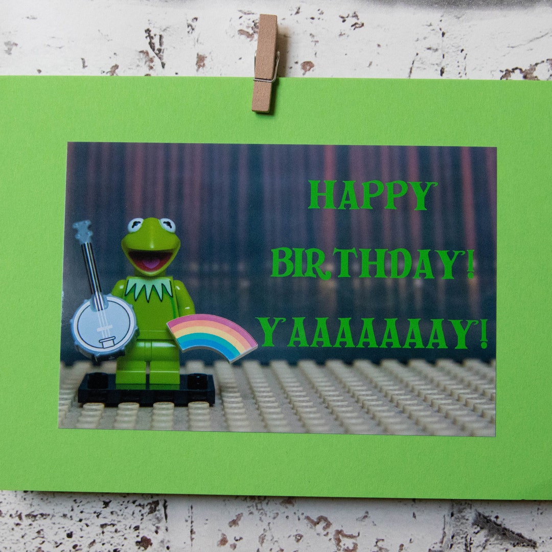 Lego Birthday Card, Lego Kermit, Kermit the Frog, Muppets Birthday