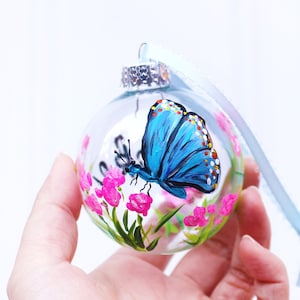 Blue butterfly ornament,custom handdrawn ornament,personalized ornament,butterfly ornament,gift for her,unique christmas gift