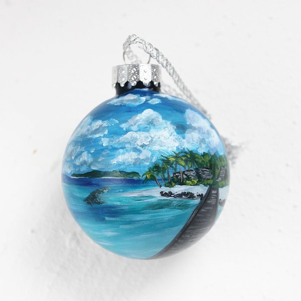 Custom vacation ornament,Personalized Maldives souvenir,hand painted Christmas bauble,honeymoon keepsake,vacation trip painting collection,