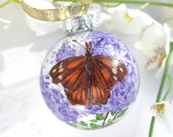American Snout butterfly ornament|custom hand drawn ornament|personalized ornament, gift for her | iridescent glass