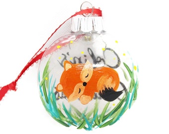 Custom Baby's First Christmas Ornament,Personalized Hand painted,baby fox ornament,Baby's name ornament