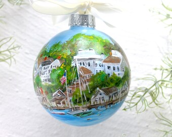 Edgartown, Massachusetts | Large Custom vacation ornament| Personalized souvenir| Hand painted honeymoon, anniversary keepsake, vacation