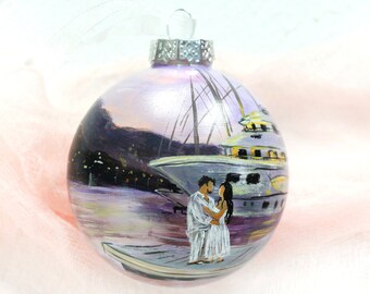 Custom vacation ornament,Personalized Antigua souvenir,hand painted Christmas bauble,honeymoon keepsake,vacation trip painting collection,