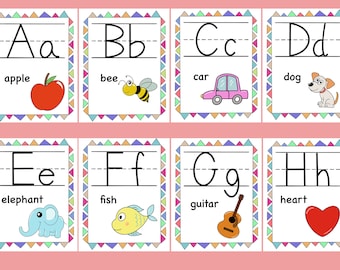 ABC flashcards alphabet card Learning letters Printable alphabet kid games Instant download ESL teaching teachers clipart digital