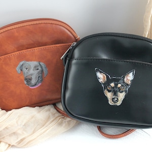 Petit sac à main personnalisé portrait d'animal de compagnie, peinture d'animal de compagnie réaliste peinte à la main, portrait de chien chat, cadeau pour amoureux des animaux de compagnie, peinture d'animal sur sac pour femme