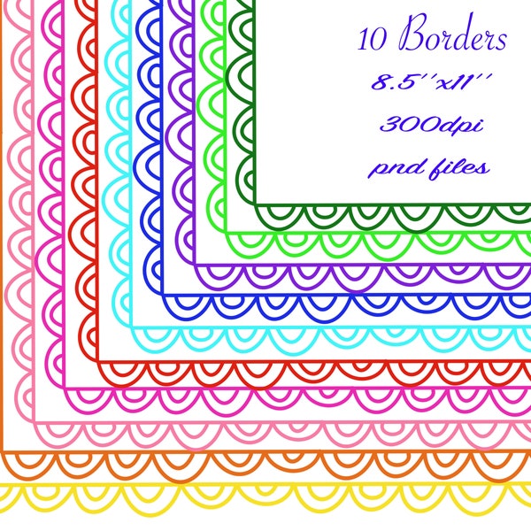 Hand draw doodle borders-school teacher lesson plan ppt card frame-planner-invitation-page-bullet journal element-scrapbooking-scallop