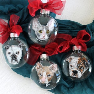 Custom Pet portrait ornament, hand painted Christmas ornament, first Christmas, cat dog horse bird