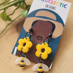 Polymer Clay Earrings | Clay Earrings | Honey Bee Earrings | Bee Clay Earrings | Bumble Bee Earrings | Honeycomb | Summer Earrings