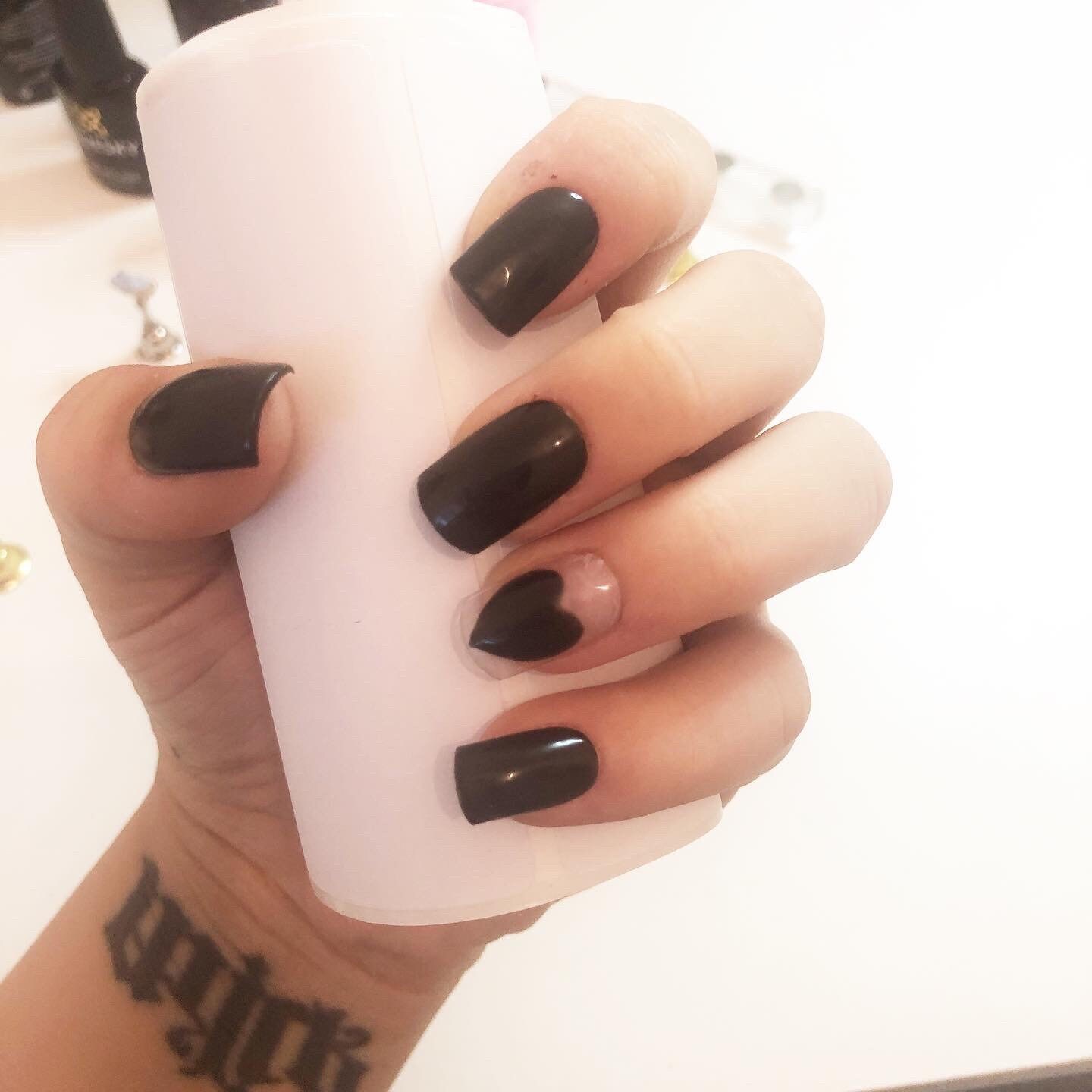 Valentines Day black heart nails in any shape and length | Etsy