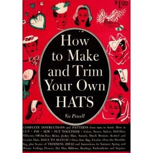 May include: A vintage book cover with a red background and the title "How to Make and Trim Your Own Hats" in black text. The cover features illustrations of various hats and women wearing hats.