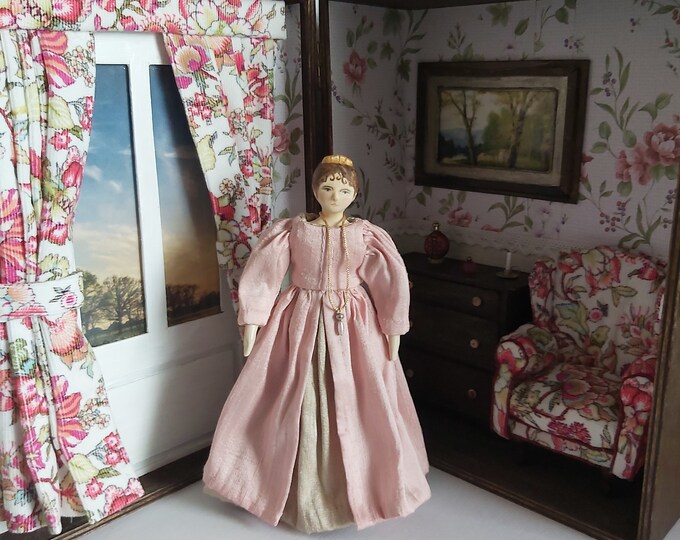 Jointed Grodnertal Style Wooden Doll, Serena 7inch Tall With Diorama