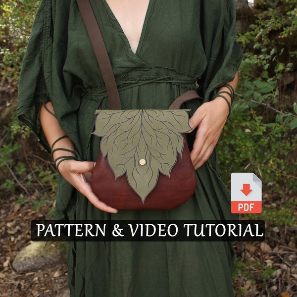 Blatt Umhängetasche PDF Tutorial | Ledermuster | Veganes Leder | Elfen Stash Bag | Renaissance Jahrmarkt Tasche | DIY Blatt Geldbörse | Cottagecore Tasche