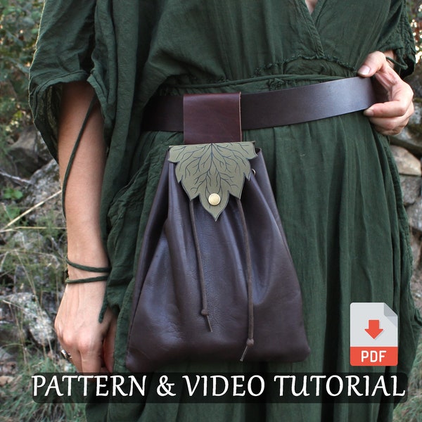 Leaf forage bag PDF Tutorial | Leather Pattern | Vegan Leather | Bushcraft Belt Bag, Pixie Bag, Woodland Pouch, Foldable Bag, Ren Fest