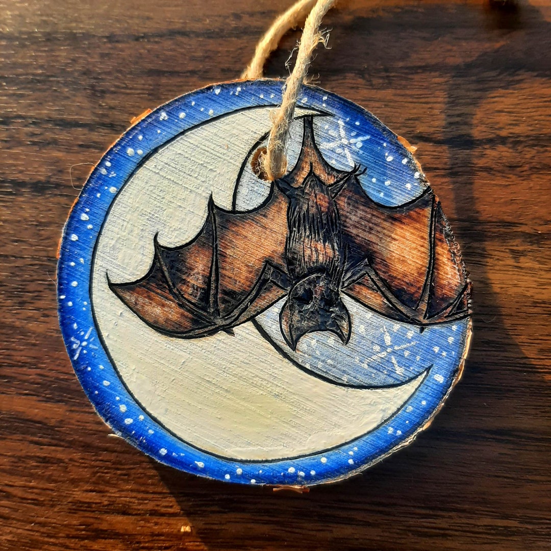 Hanging Bat With the Moon Ornament | Holiday or Halloween Ornament ...